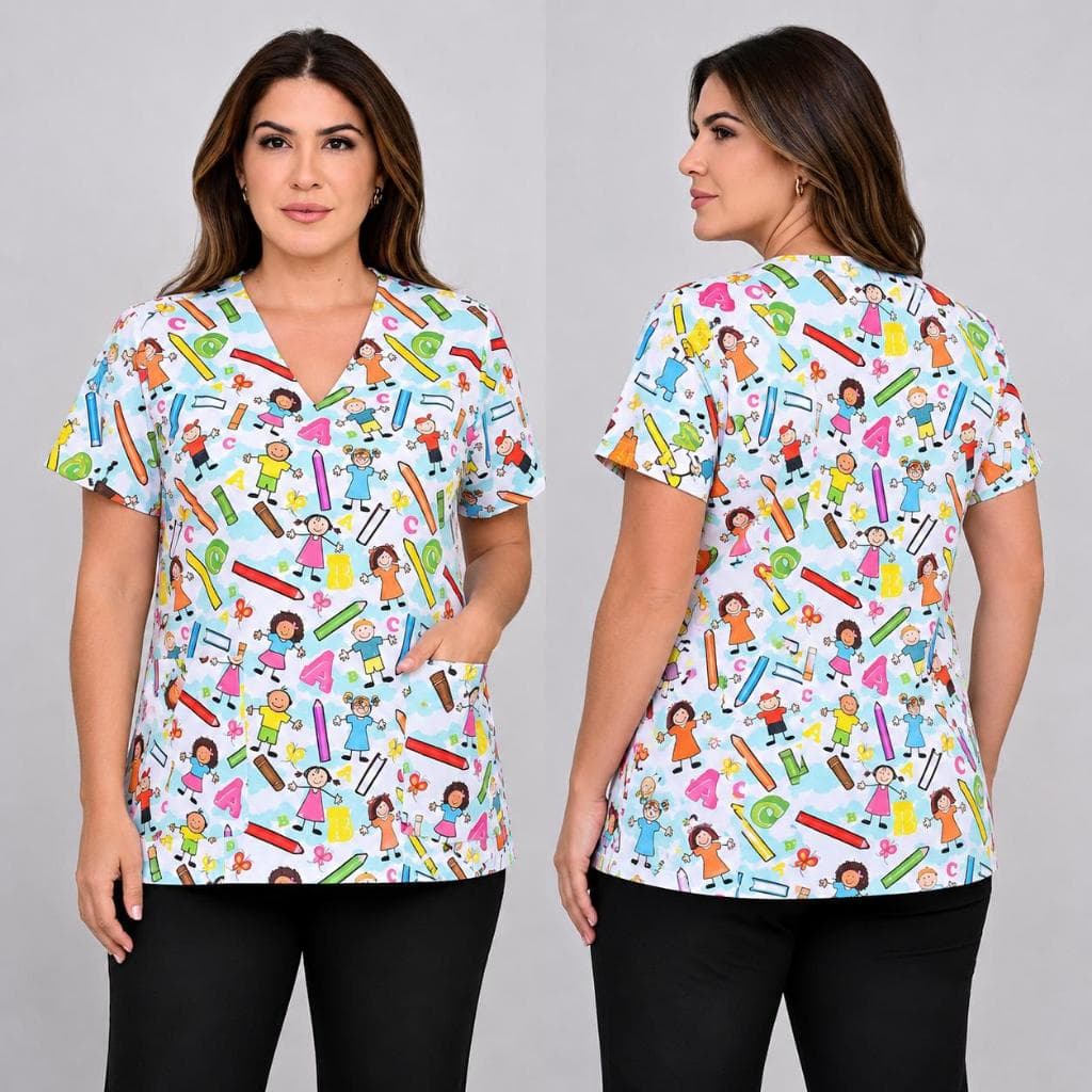 Blusa Bata Scrub Pijama Cirúrgico Feminina Estampado Educação Professora