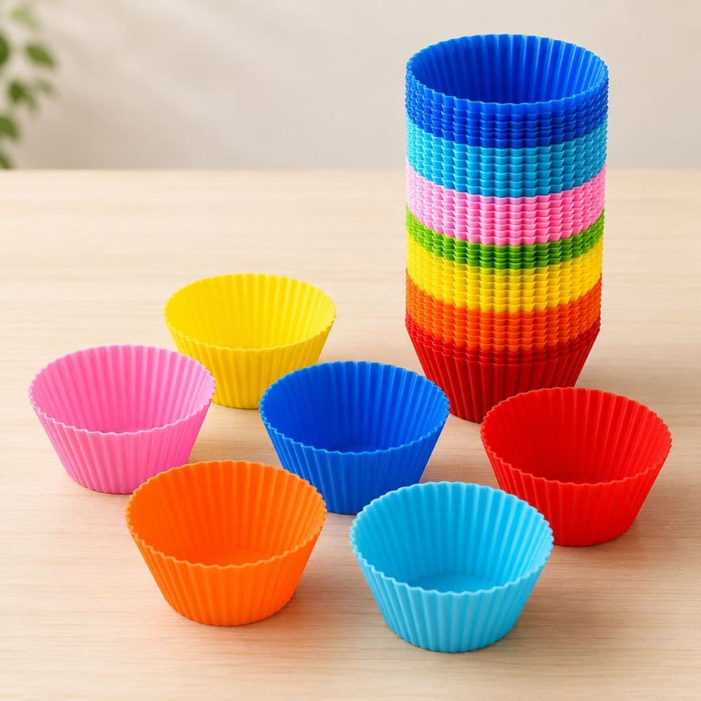 Kit 12 Forminhas Silicone Cupcake Muffin Reutilizáveis Antiaderente Coloridas