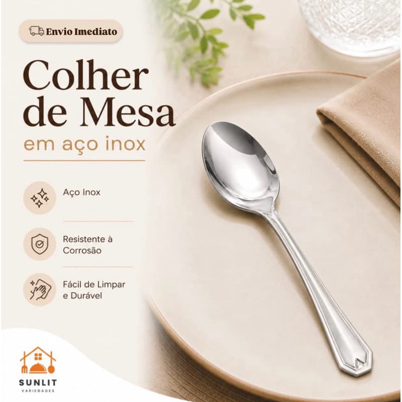 Kit de Colher de Mesa Inox – Utensílio Resistente e Indispensável para Refeições, Sobremesas e Uso Diário Casa I