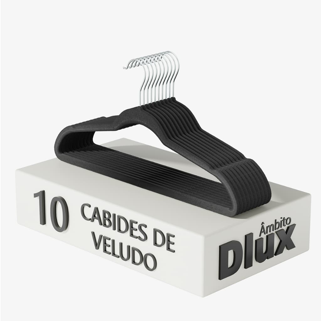 Ambito Dlux Kit 10 Cabides Veludo Para Roupas Slim Ultrafino Acabamento Antideslizante