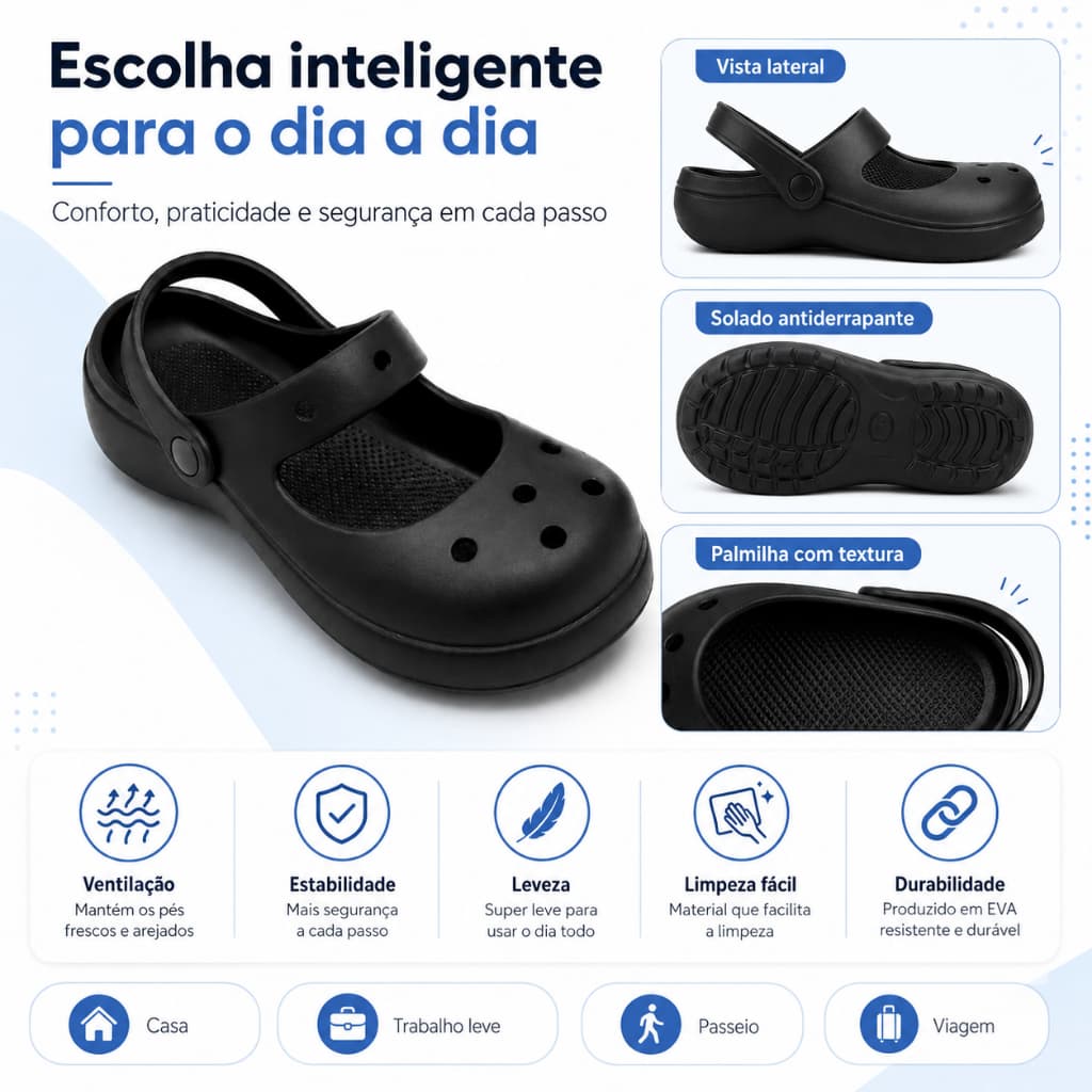 Sapato EVA Lavável — Respirável, Antiderrapante e Perfeito para o Dia a Dia