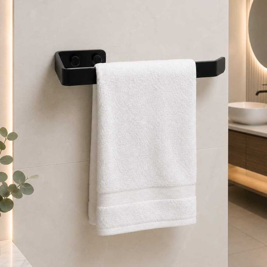 Porta Toalha De Rosto P/ Banheiro Parede Preto Fosco Supremo Premium