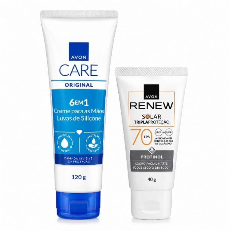 Kit Avon Care Creme para Mãos 120g + Renew Solar FPS 70 40g