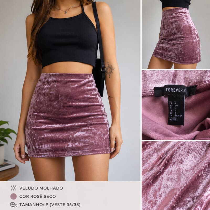 Saia Veludo Molhado Rosê Forever 21 | tamanho P