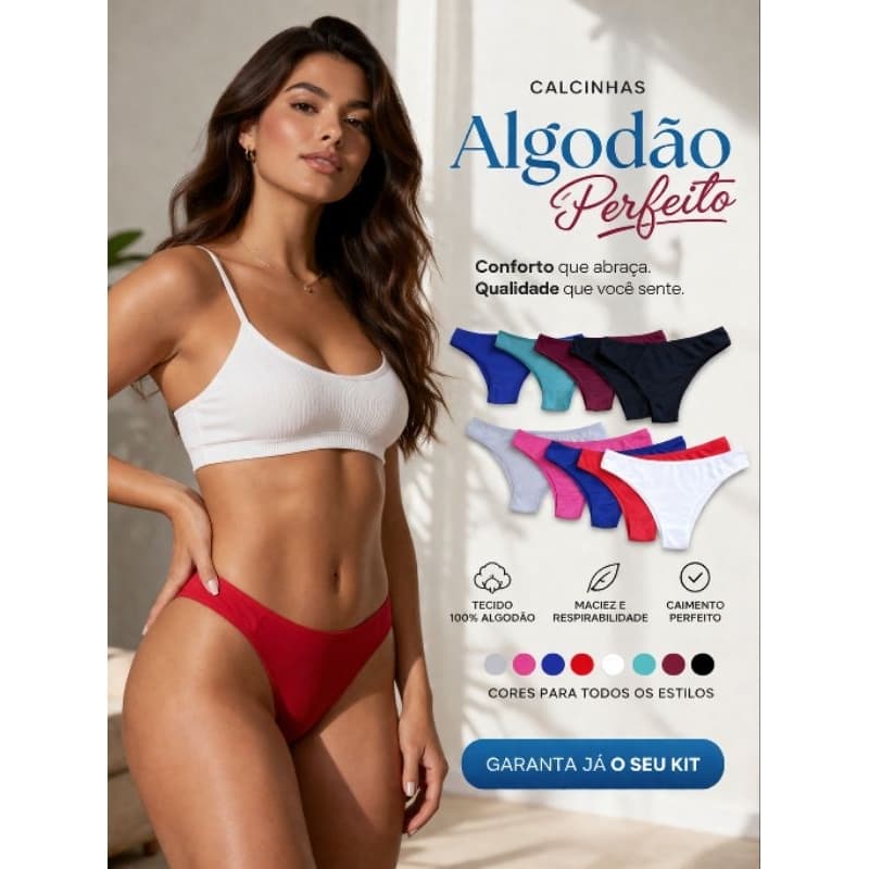 Kit 5/10 Calcinhas 100% algodão cintura baixa cores variadas com forro kit calcinha feminina