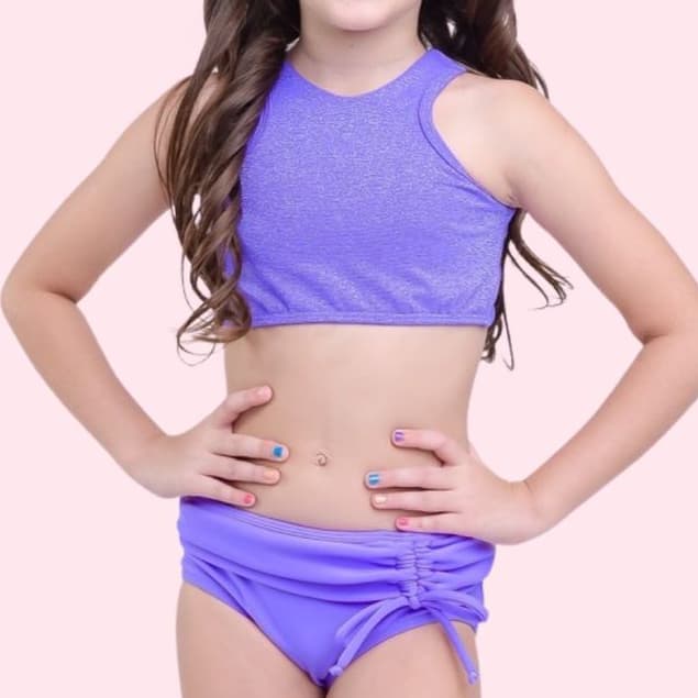 Biquini Infantil Menina Top Lurex I Proteção UV50+ I Todo Forrado I Confortável e Seguro para Praia e Piscina