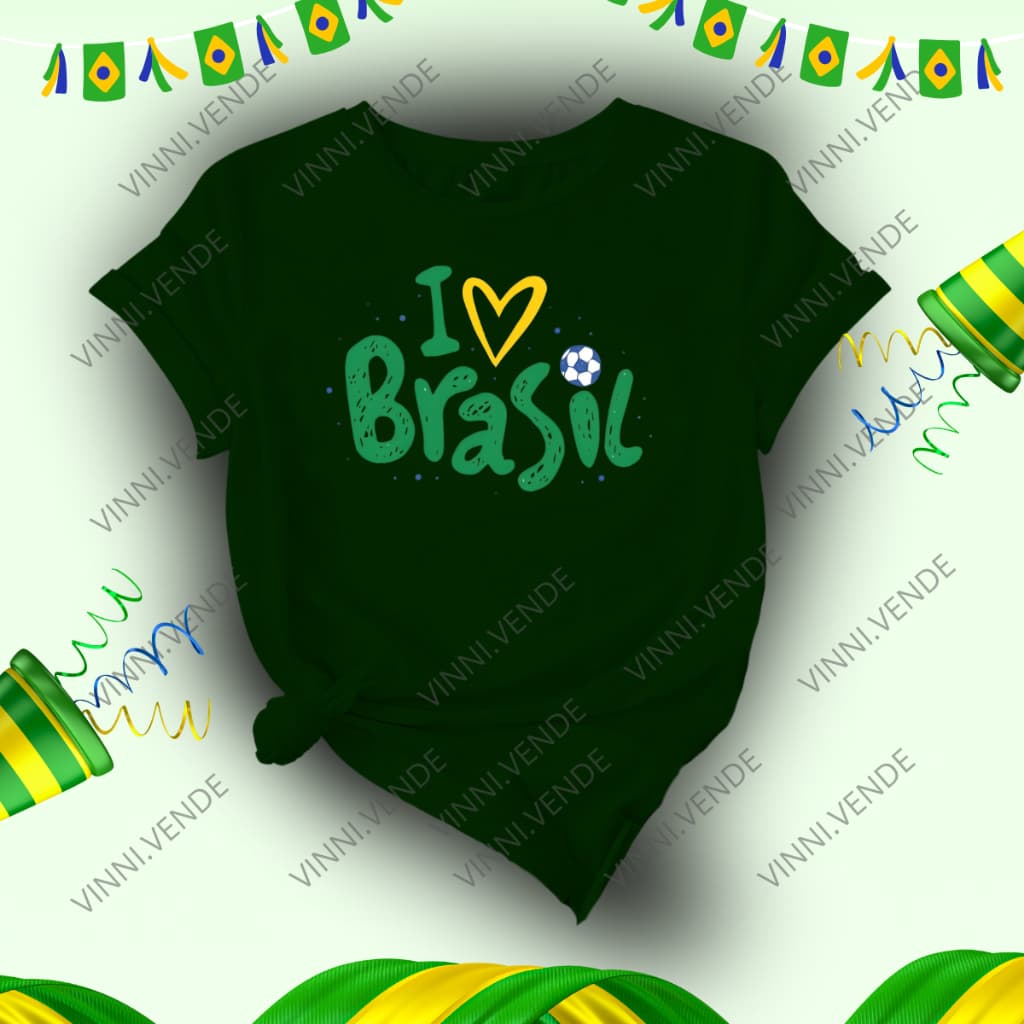 Camiseta I Coração Love Brasil Copa Do Mundo Blusa 100% Algodão Unissex Adulto Infantil Kids Envio Rápido