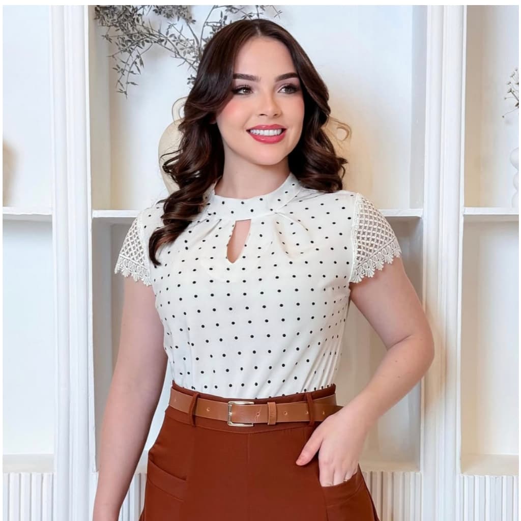 blusa feminina  poa moda elegante  evangelica