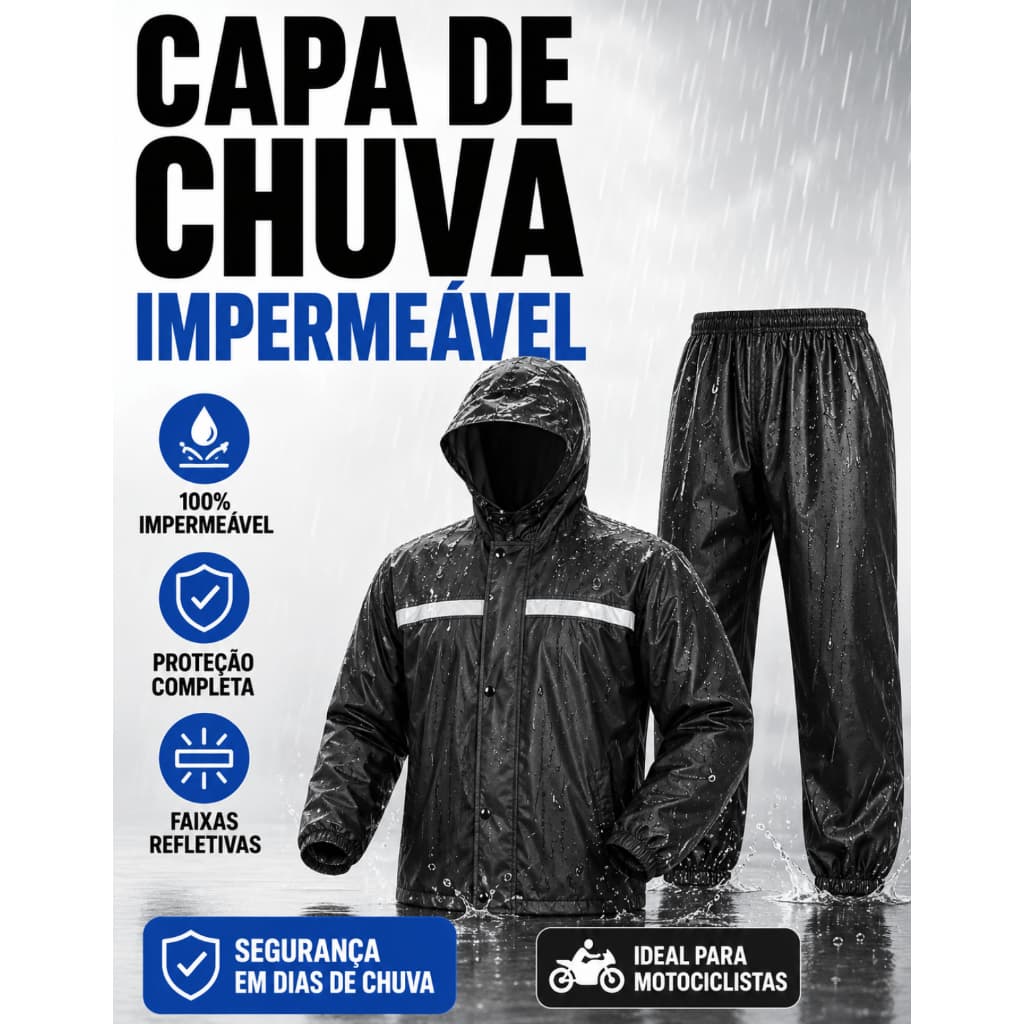 Kit Capa de Chuva Impermeável  Motoboy Delivery Pesca Faixa Refletiva Touca Viseira Calça Jaqueta