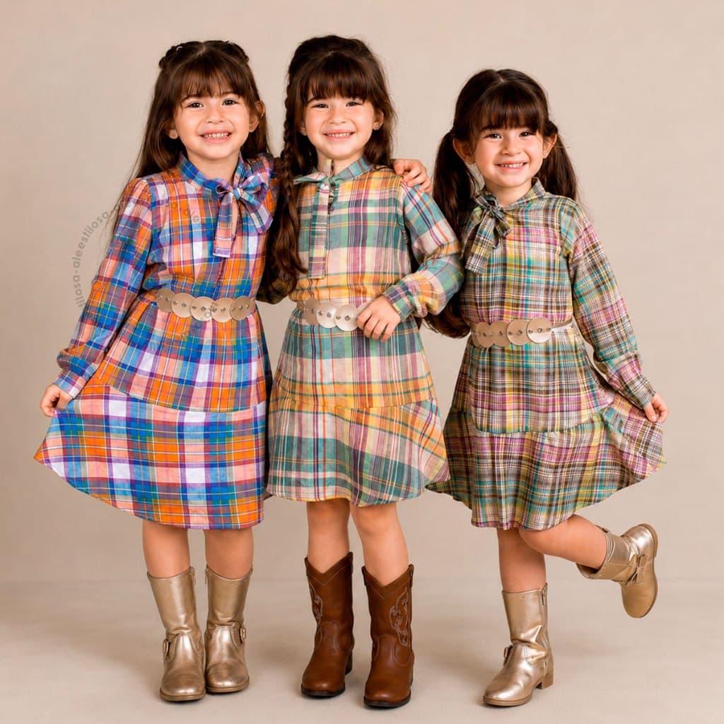 Vestido Laysa Xadrez Menina Viscose Festa Junina São João Confortável Cinto Caipira