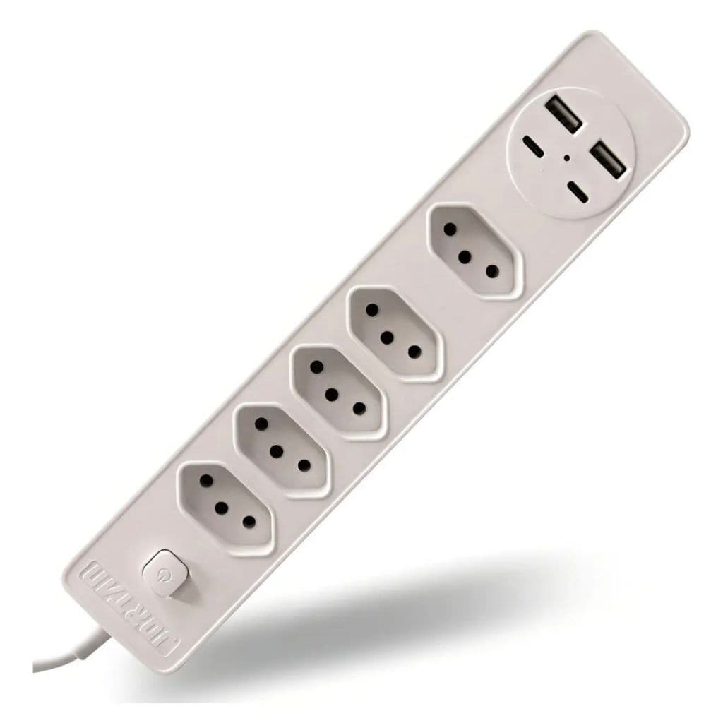 Filtro de Linha 5 Tomadas 2 USB Tipo-C Cabo 2m Tripolar Knup Extensão Branco