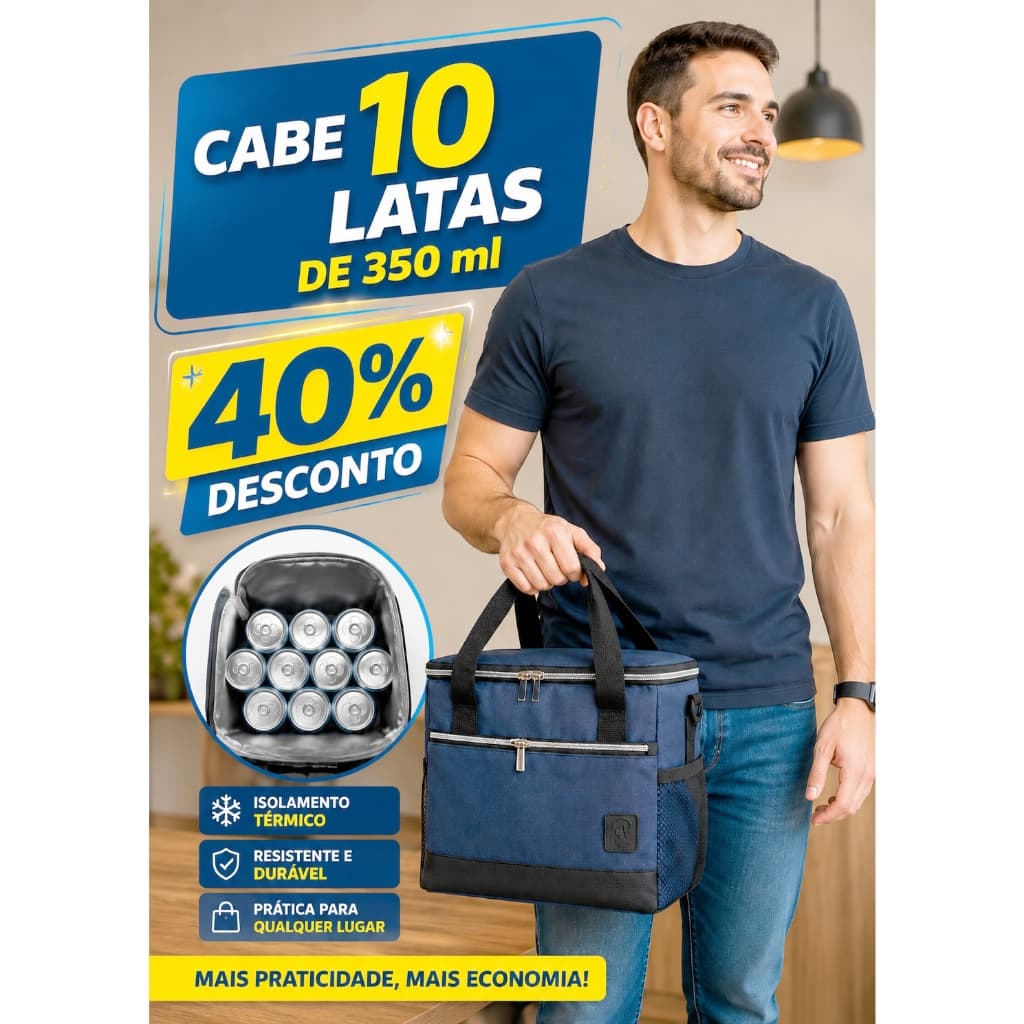 Bolsa Térmica 15 Litros Azul com Alça de Mão – Ideal para Praia Passeios e Piqueniques