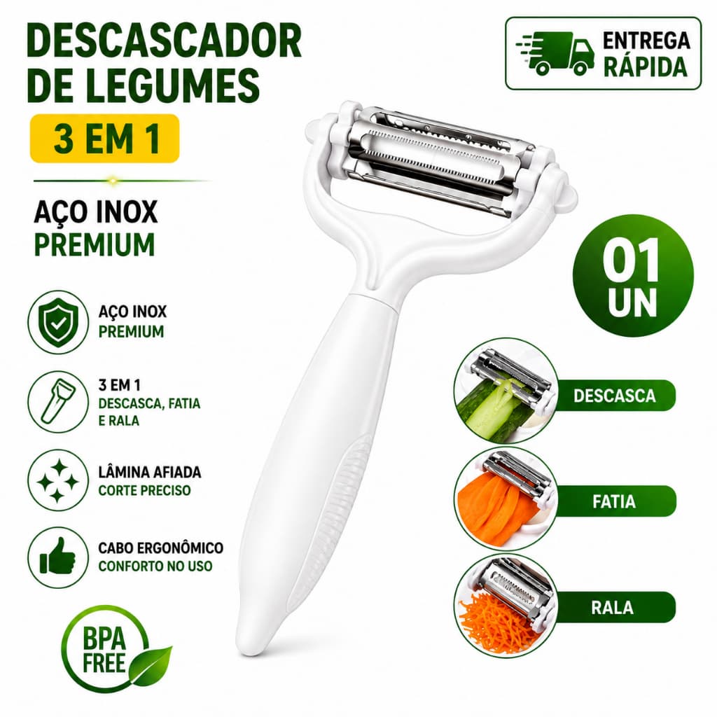 Descascador de Legumes 3 em 1  Inox Premium, Versatilidade e Praticidade na Sua Cozinha, Restaurante e Buffet.