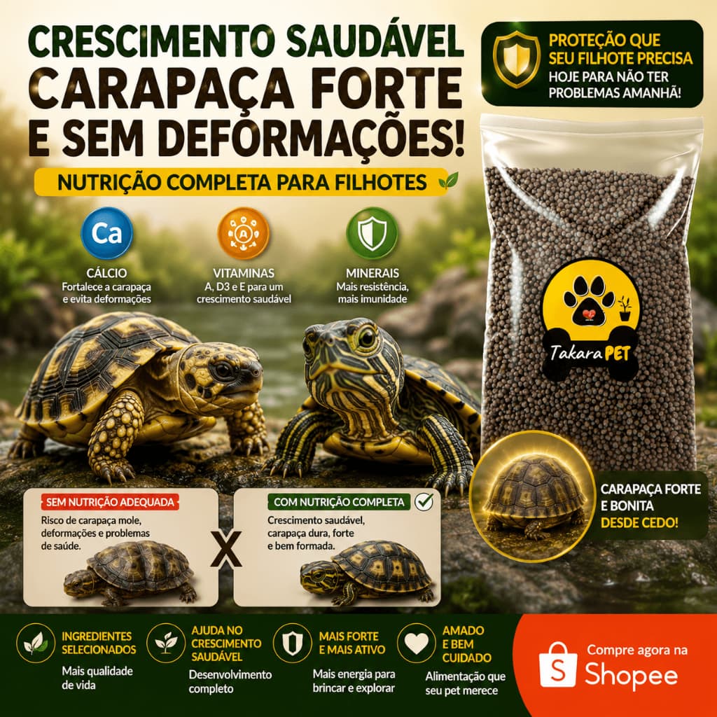 Ração Premium para Jabuti Filhote 1kg e Tartaruga Aquática Crescimento Saudável