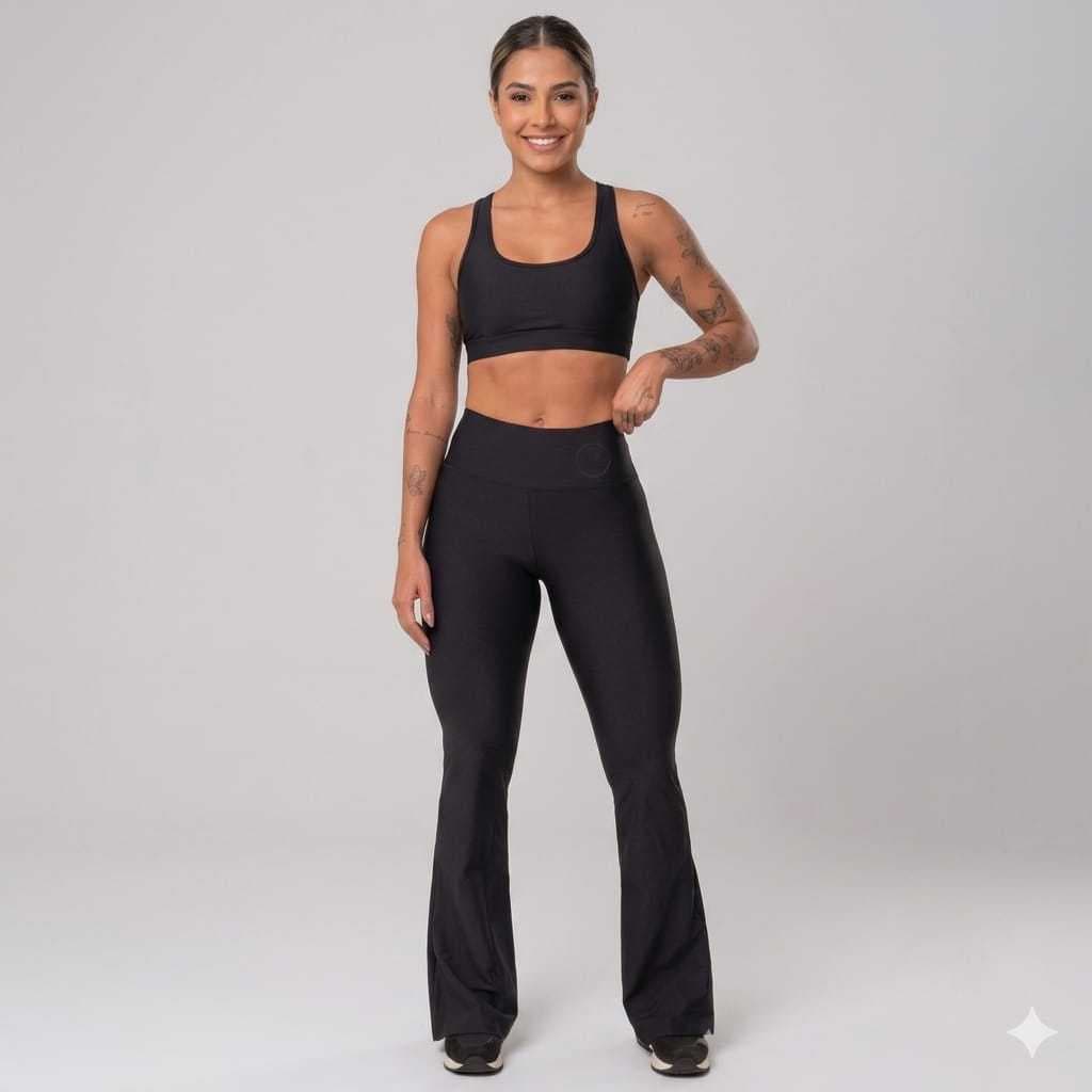 Calça Flare Boca de Sino Bailarina Cintura Alta Zero Transparencia Qualidade Premium Conforto Para o Treino e Inverno