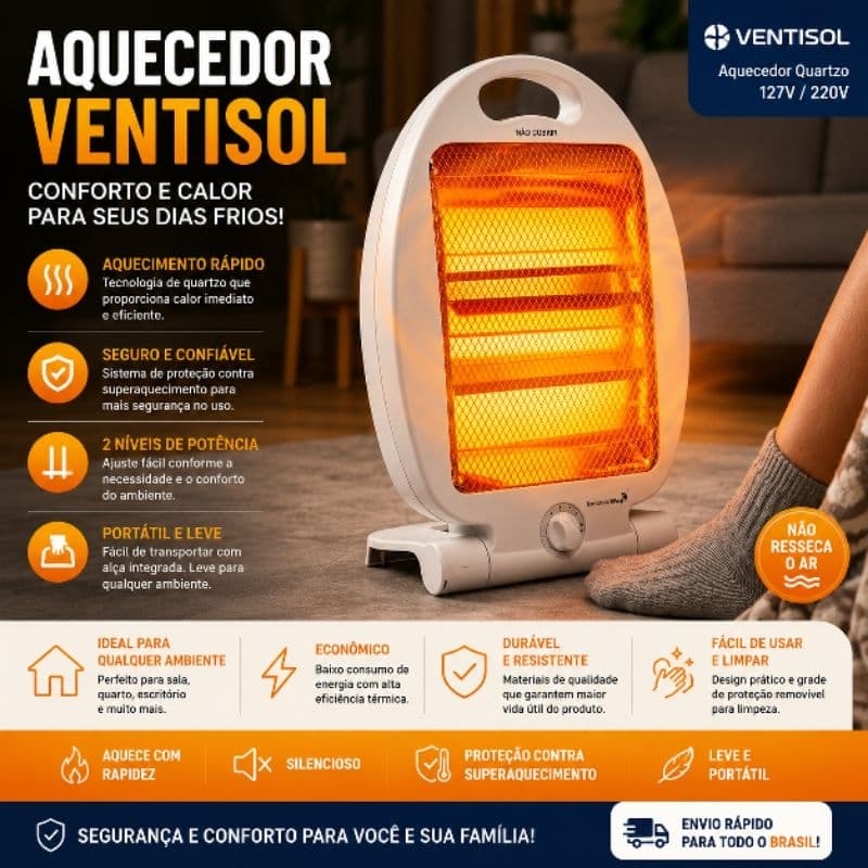 Aquecedor Portátil de Mão Quartzo Vintisol Para Casa Apartamento ou Trabalho aquecedor incandescente