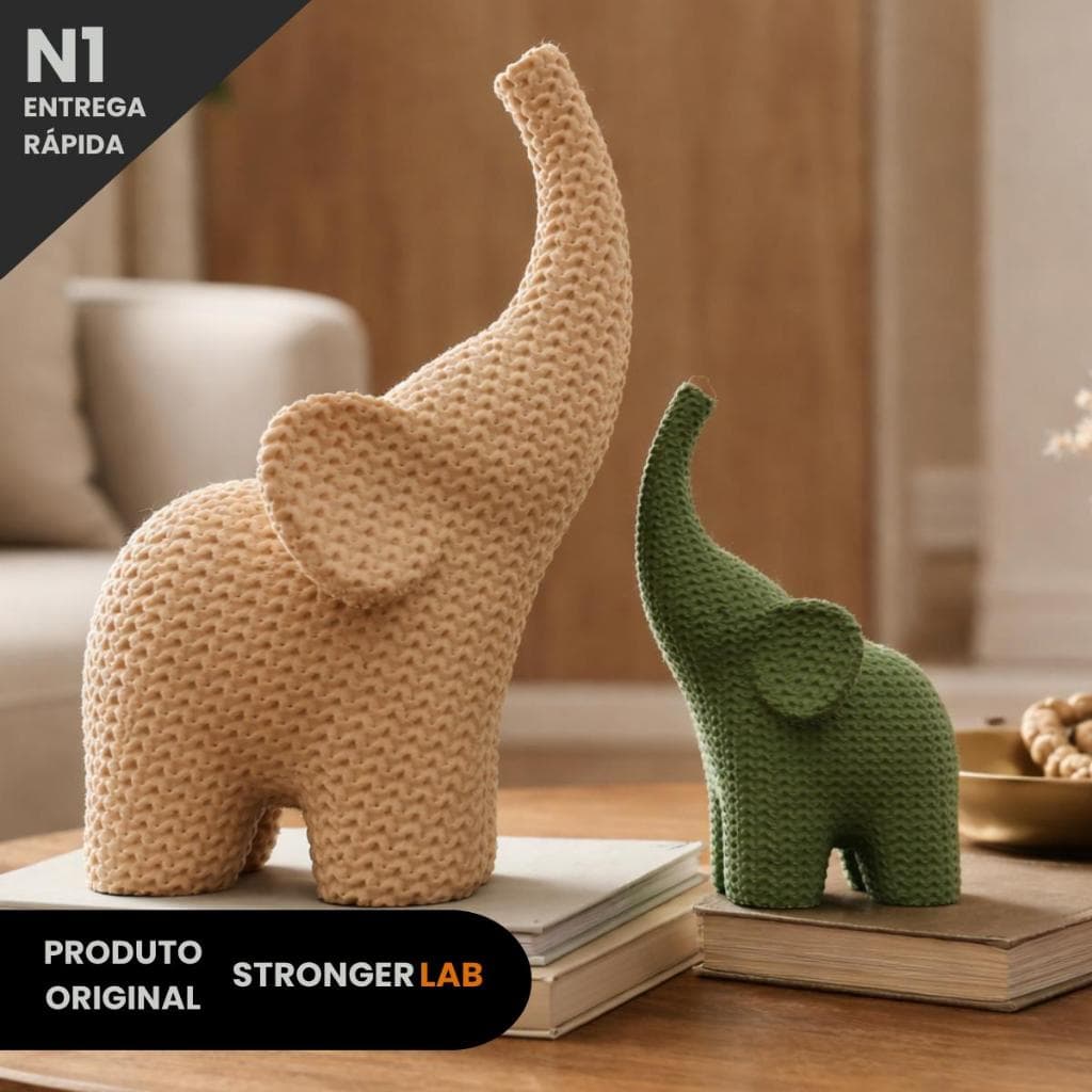 Kit 2 Elefantes Decorativo Efeito Crochê Texturizado Minimalista Estátua Design Moderno