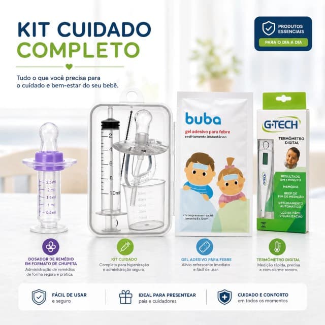 Kit Cuidados Bebê G-Tech Termômetro Digital + Gel Dental + Dosador Infantil
