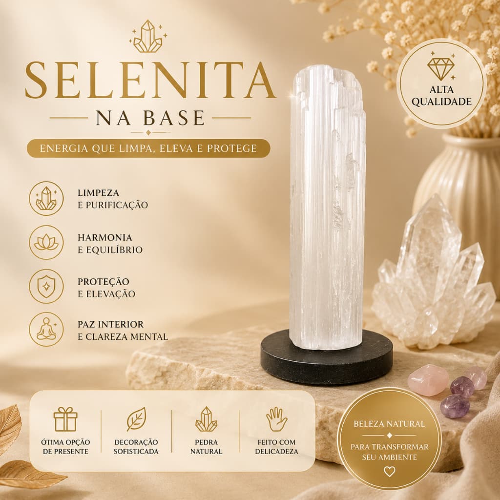 Bastão Torre Selenita Natural 12cm Purificação Limpeza Energética Reiki Decoração Meditação