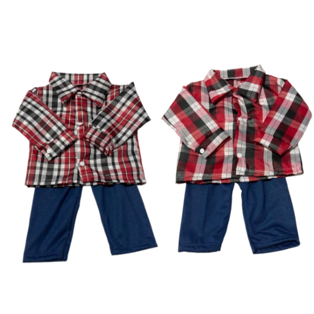 Conjunto Bebê Menino Xadrez Camisa Manga Longa e Calça Roupa Infantil Masculina