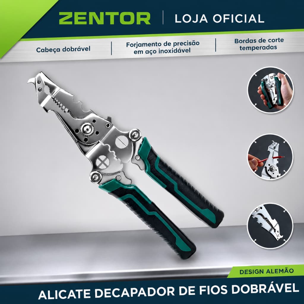 Alicate Multifunção Deli ZENTOR Verde em Aço Inoxidável com Cabo Dobrável 215x65mm