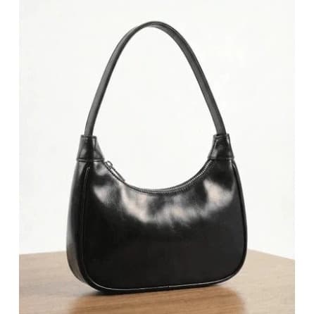 Bolsa de Ombro Meia Lua Femenina Delicada Pequena de Ombrinho Preta