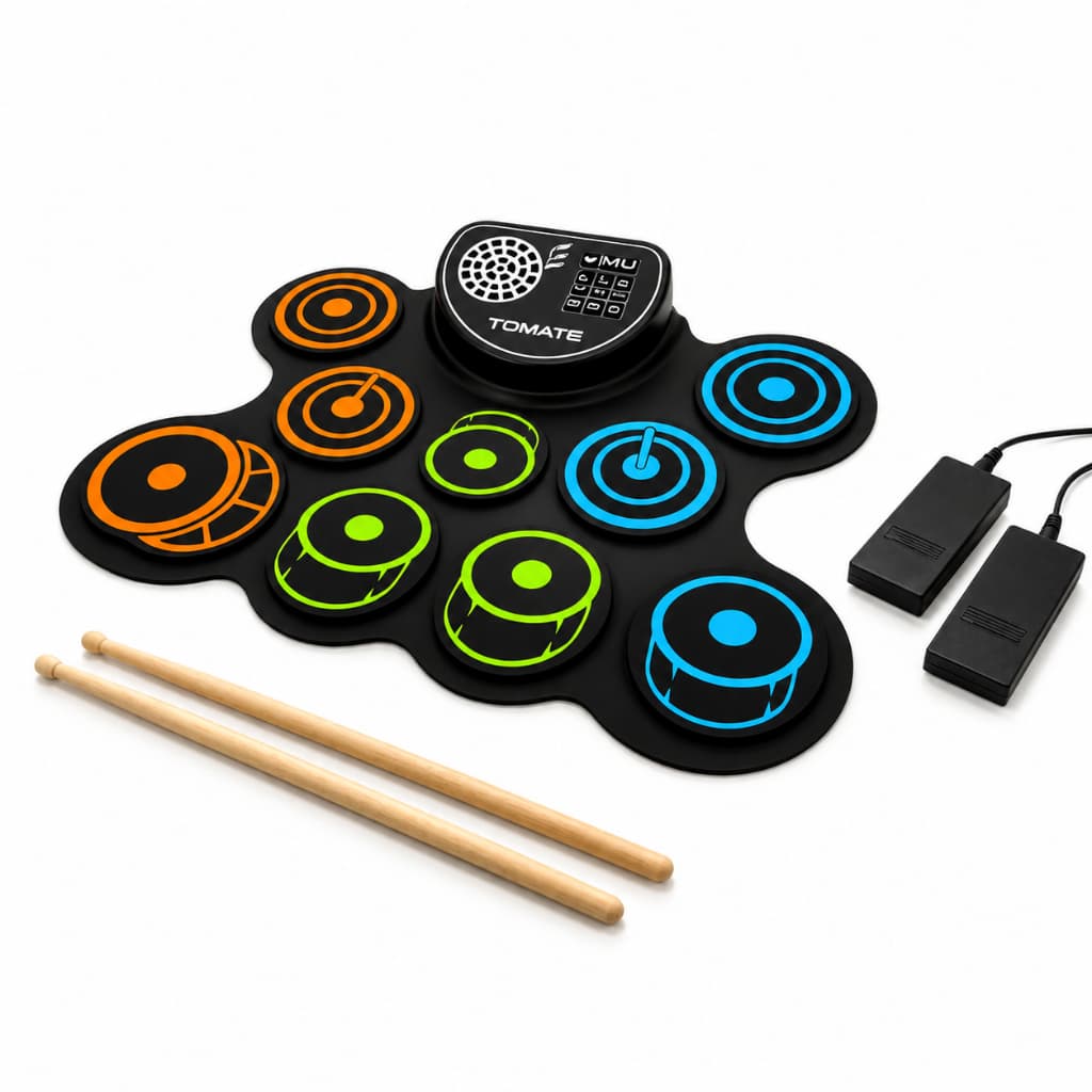 Bateria Eletrônica Musical Iniciante Infantil USB MIDI Recarregável com Pedais e Alto-Falante