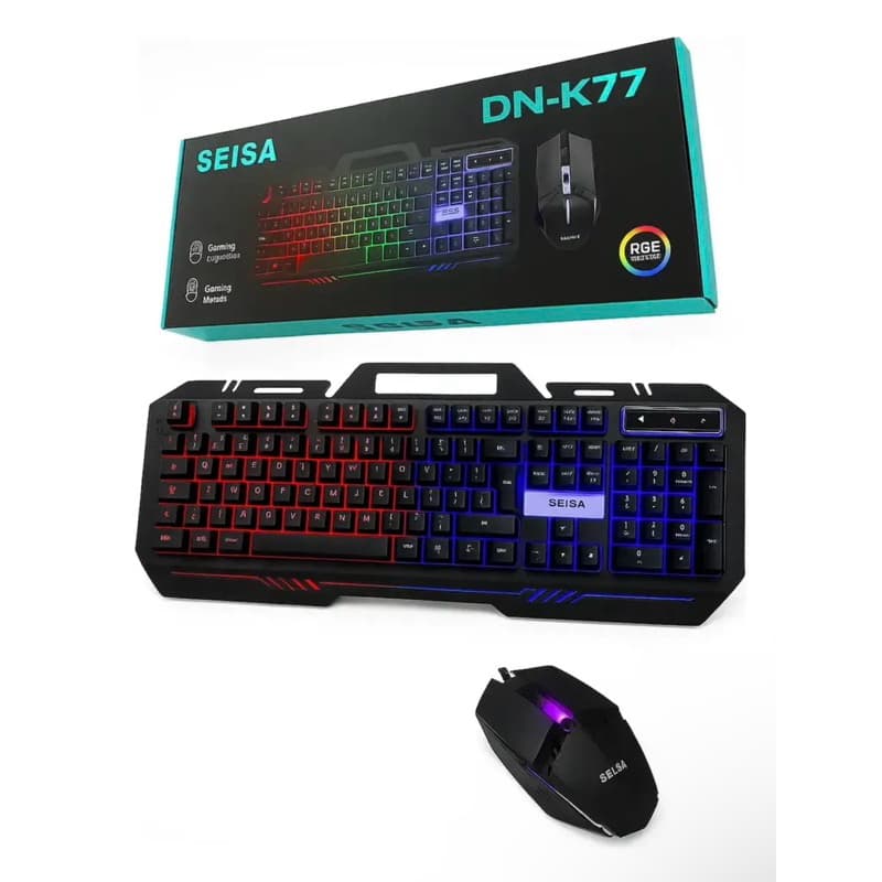 Kit Teclado E Mouse Gamer SEISA Dn-k77 Com Led RGB