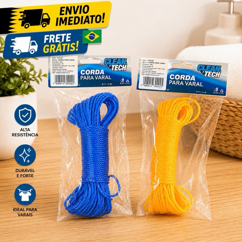 Corda de Nylon Para Varal Com 10m Metros Resistente Cores Sortida Para Casa Cozinha Banheiro Multiuso Seca