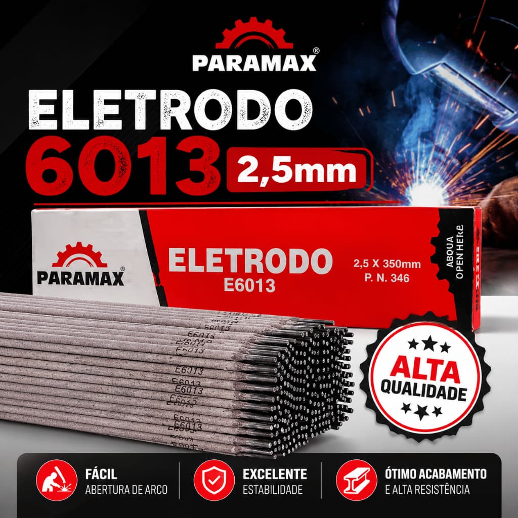 Eletrodo Revestido 6013 2,5mm Solda Aço Carbono 1kg, 2kg, 3kg, 4kg e 5kg - Alta Qualidade - Paramax