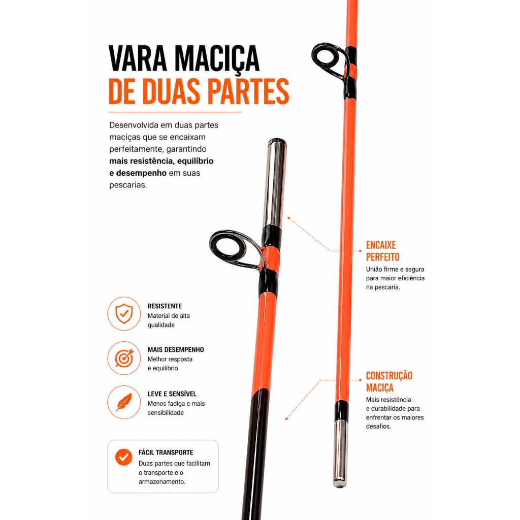 Vara de Pesca 1.20 mts para Molinete  Maciça Fibra de Vidro - COR Sortida