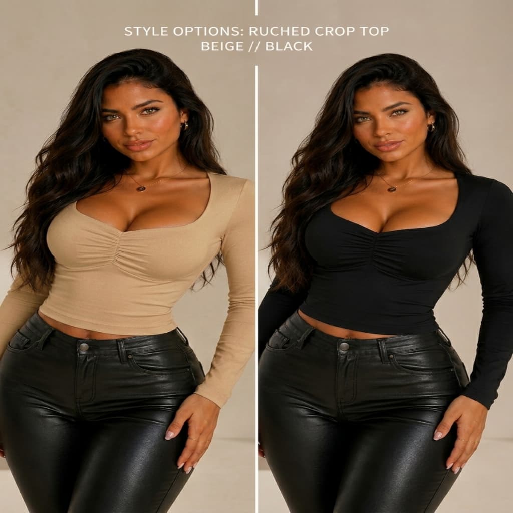 Kit 2 Blusa Feminina Manga Longa Decote Franzido Quadrado Blogueira Segunda Pele Poliamida
