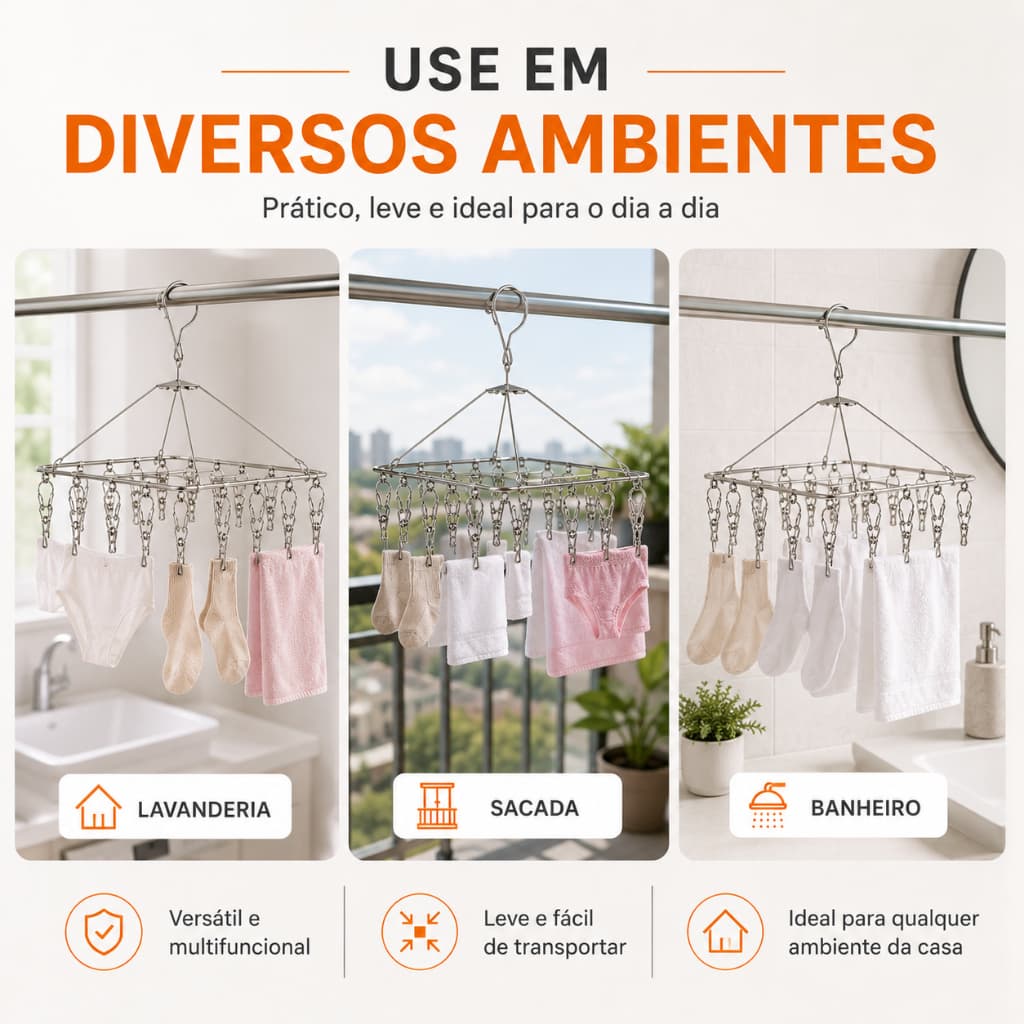 Varal Inox 40 Prendedores  para Roupas Íntimas Meias e Peças Delicadas