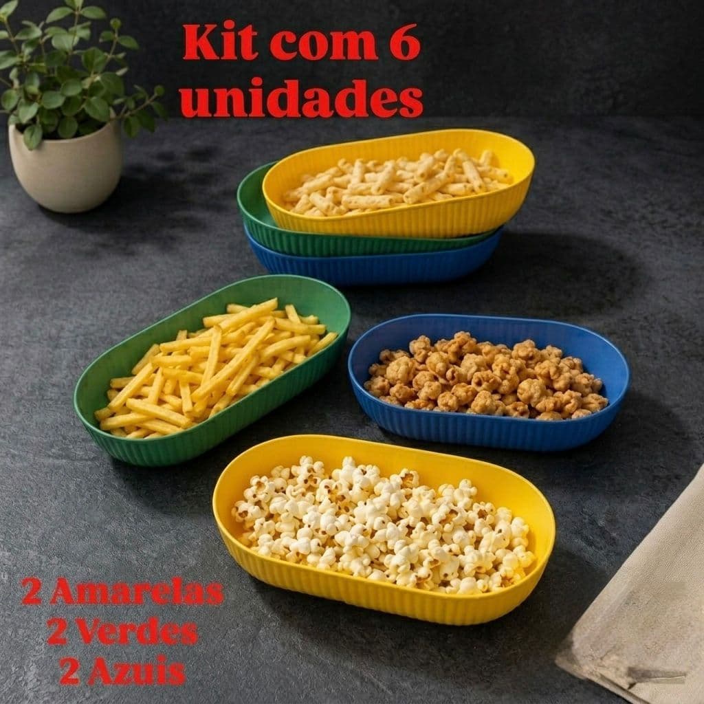 Kit 6 Travessas Pote Para Petiscos Batata Frita Salgadinho Petisqueira Plástica - ENVIO IMEDIATO