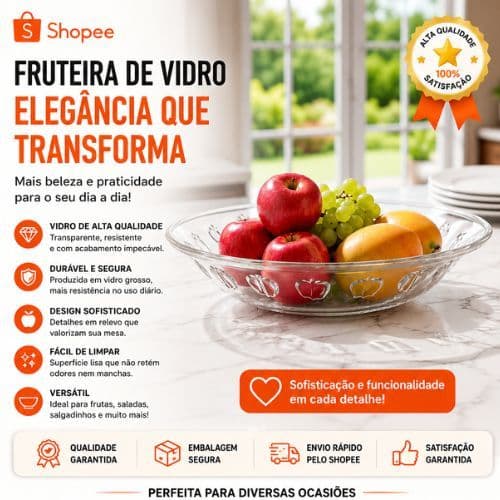 Fruteira Redonda de Vidro Elegante para Frutas e Decoração