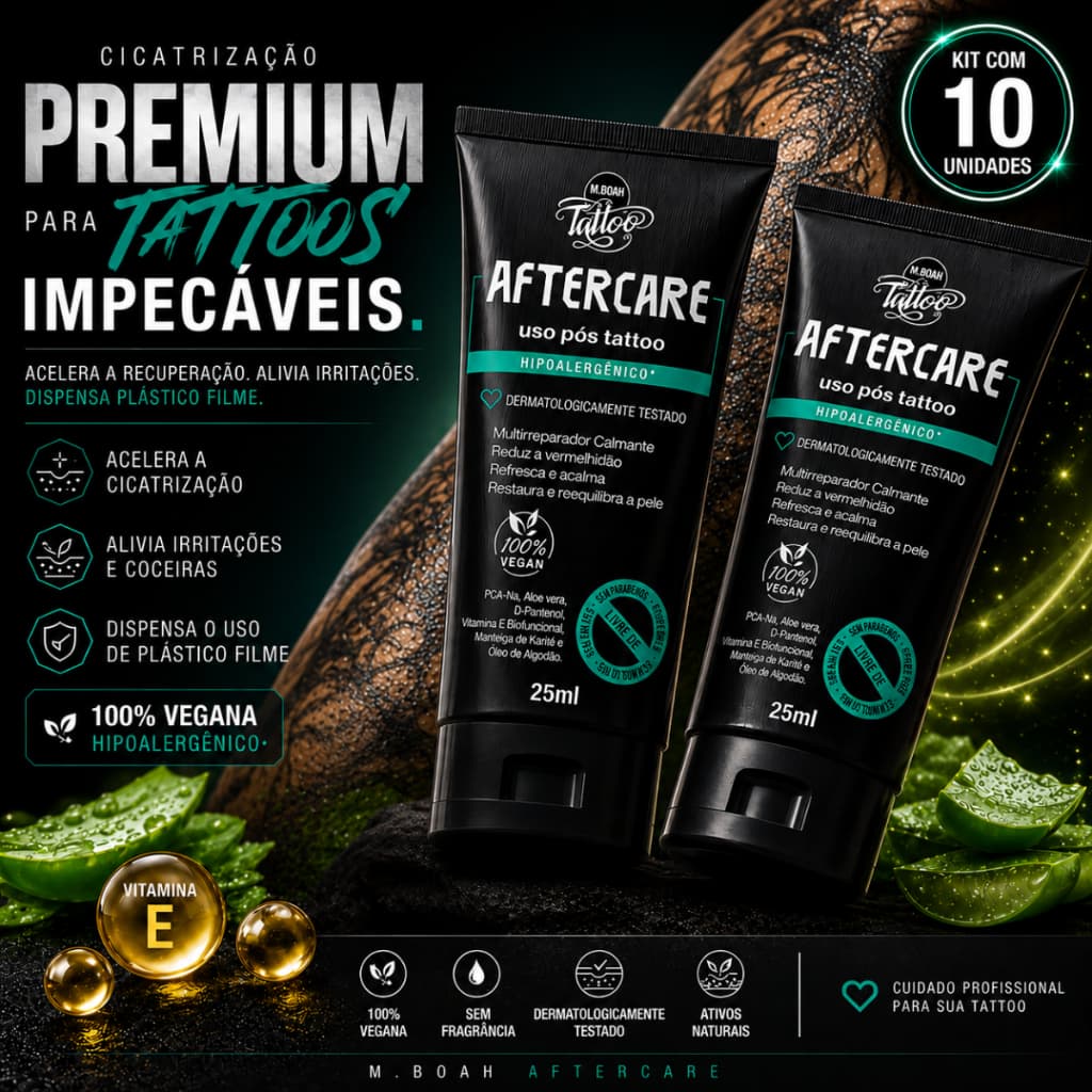 AFTERCARE POMADA REGENERADORA CICATRIZANTE TATUAGEM MBOAH TATTOO - KIT 10 UNIDADES