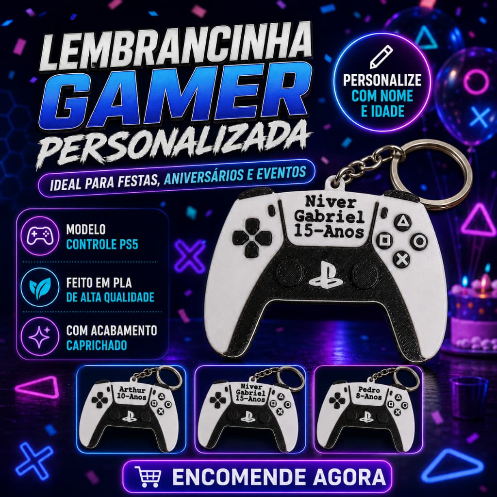Chaveiro Gamer Estilo PS5 — Lembrancinha Criativa e Personalizada