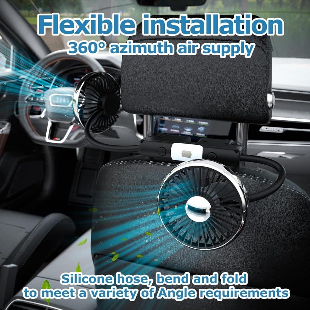 Ventilador Veicular Fácil de Instalar - Duplo Cabeça, 3 Velocidades Ajustáveis, Mangueira Flexível e Luz LED