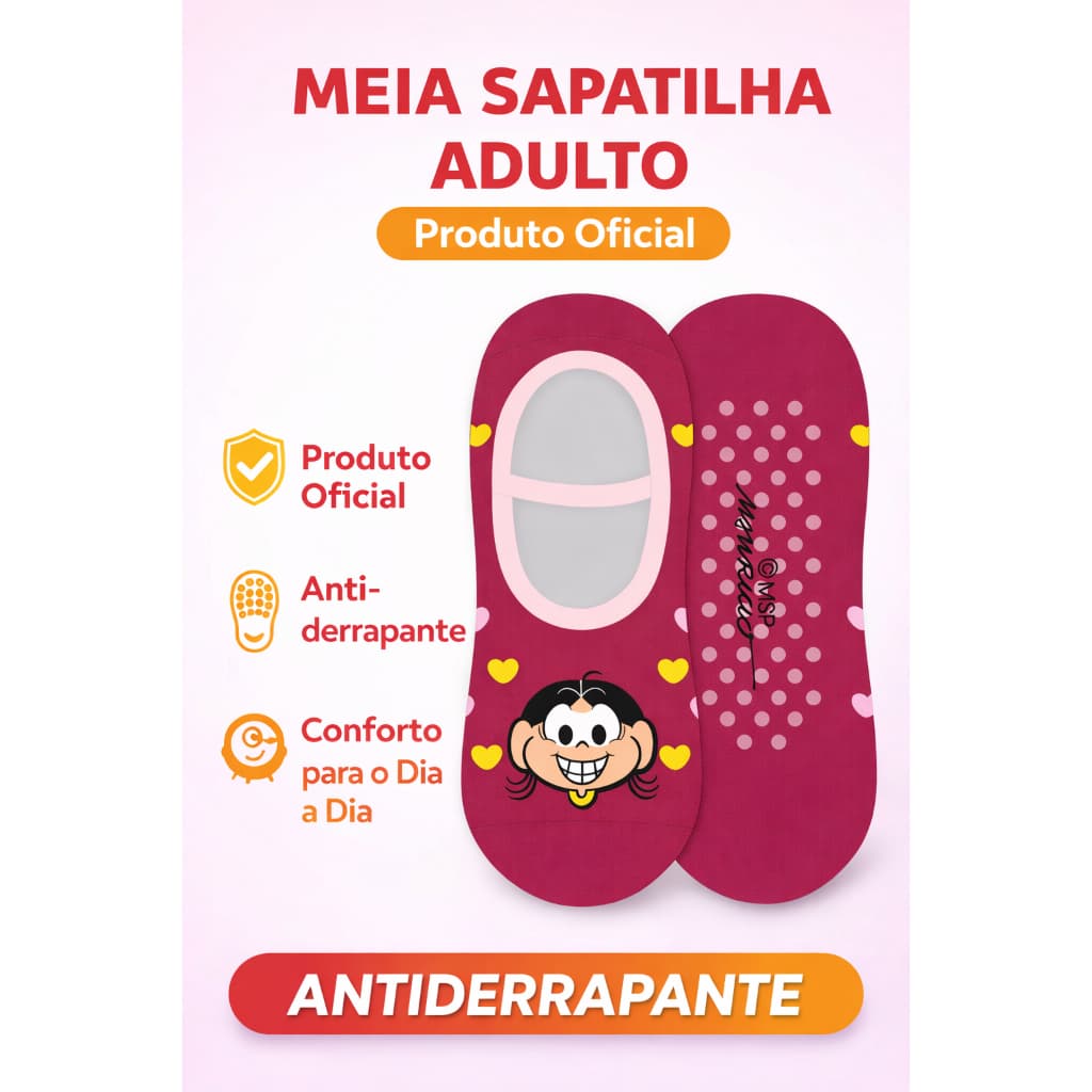 Meia Sapatilha Antiderrapante Adulto para Pilates e Yoga Turma da Mônica e Hello Kitty Oficial