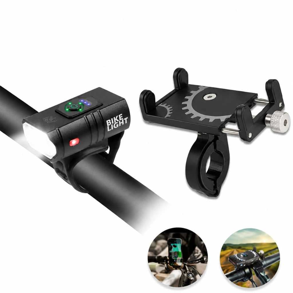 Kit Farol bicicleta LED + Suporte Celular para Guidão (Envio imediato)