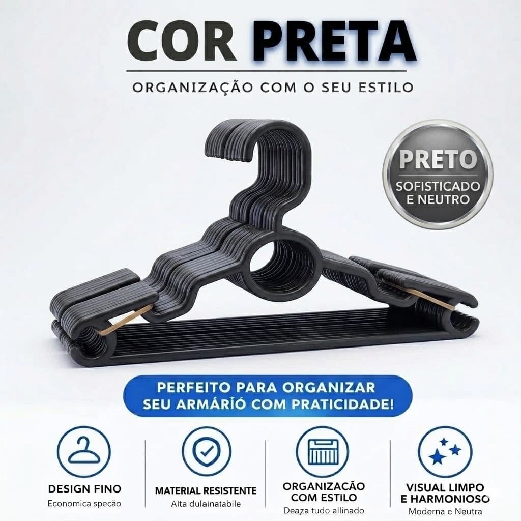 Cabides Preto Infantil Bebê Plastico Reforçado Colorido