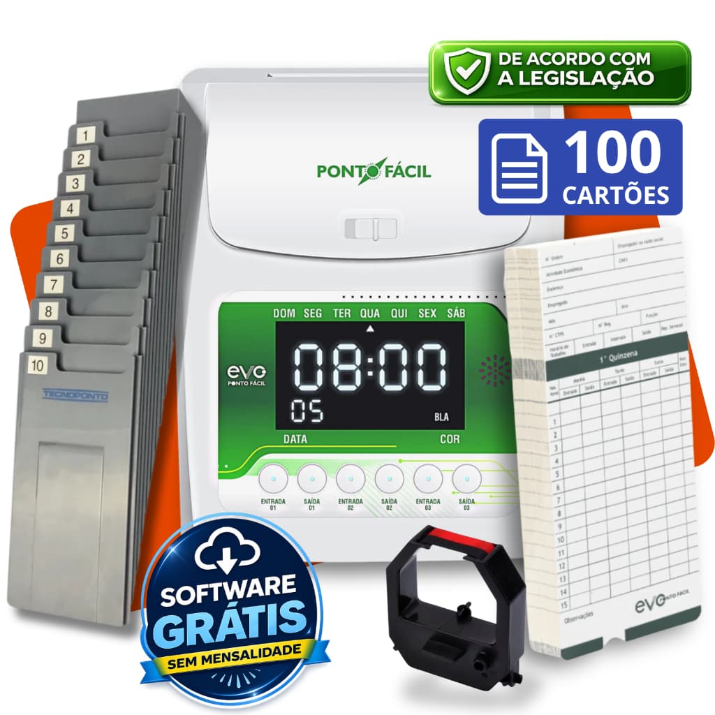 KIT Relógio Bater Ponto Digital Funcionário Cartográfico  + Chapeira + 100 Cartões Máquina Manual