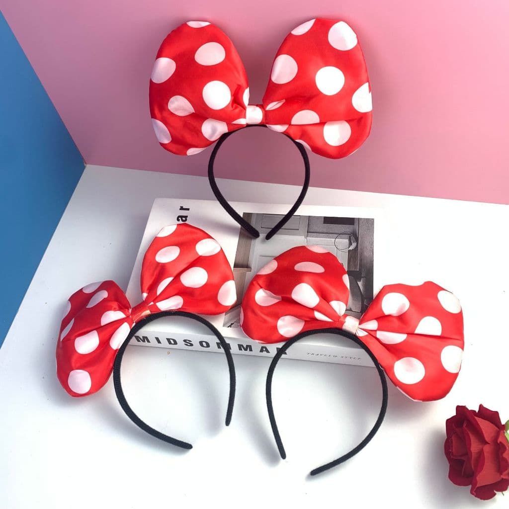 Tiara de Festa Fantasia Laço Vermelho Bolinhas Brancas Infantil Menina