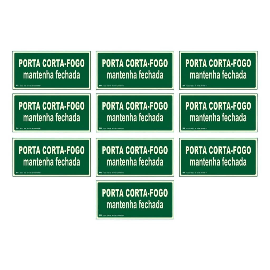Kit 10 Placas Fotoluminescentes Porta Corta Fogo M4 Abnt Nbr