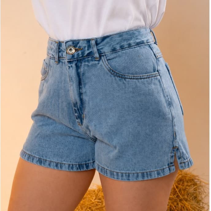 Short Jeans Feminino Mom Cintura Alta Detalhe Lateral Modelagem Premium - envio imediato