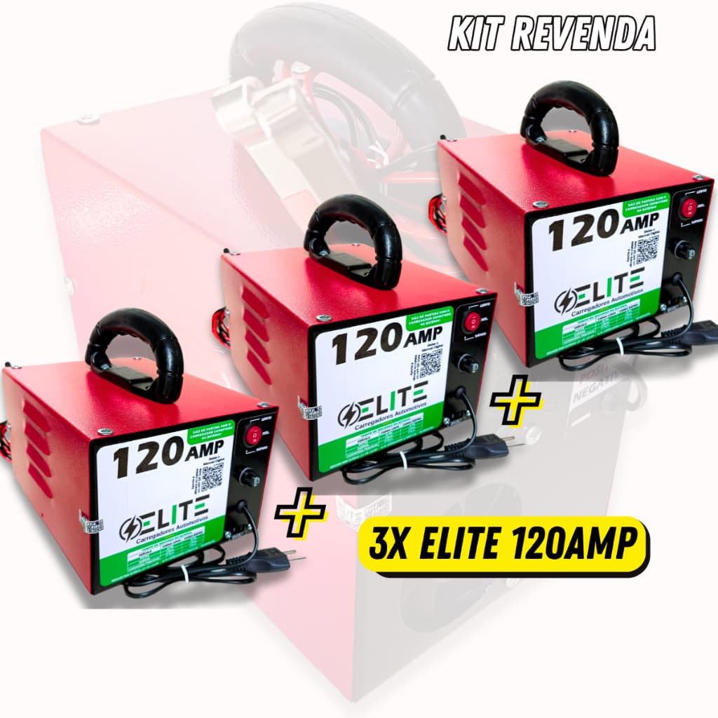 Kit 3 Carregador de bateria 12V 5Ah Elite Revenda Atacado Bivolt Carga Lenta Rápida Turbo Ventilação