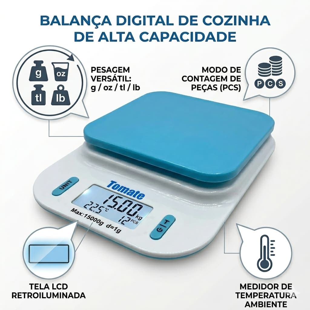 Balança Digital Portátil 15Kg SF-440 Cozinha Alta Precisão LCD Função Tara
