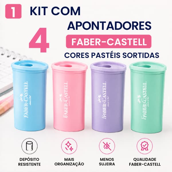 Kit 4 com Apontadores Faber-castell Com Depósito Cor Pastel Sortidos