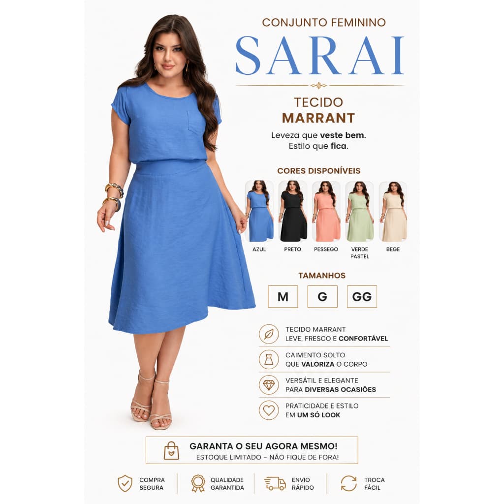 CONJUNTO FEMENINO EVANGELICO SARAI  MARRANT  SAIA /BLUSA  REF 0052