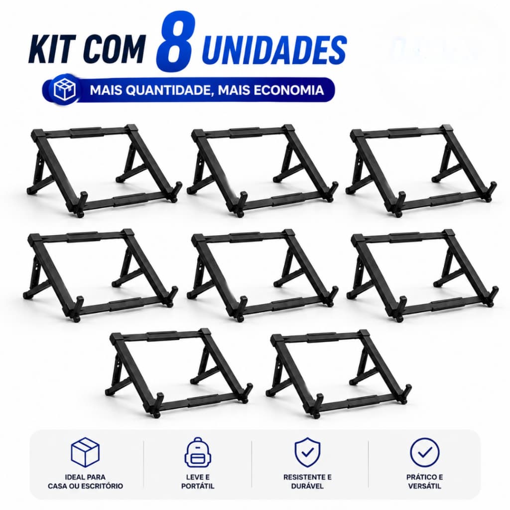 Suporte Apoio Notebook Ajustável Retrátil Kit 8 Unidades Abs Postura e Ergonomia